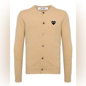 Comme des Garcons Tan Cardigan with Black Heart Patch